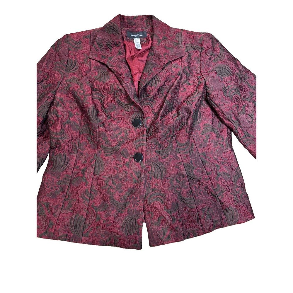 Jones New York Woman 18W Burgundy Paisley Textured Blazer Plus Lined